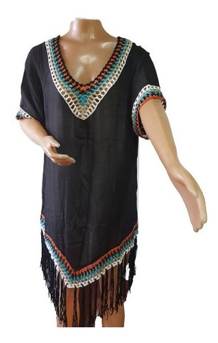 Blusa-vestido Combinado Con Crochet T.xl