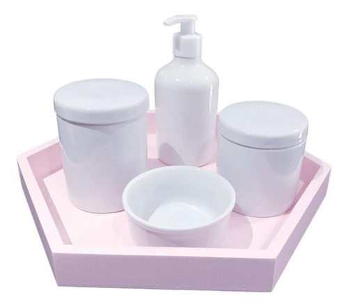 Kit Higiene Bebe Porcelana Menina Maternidade Bandeja Rosa