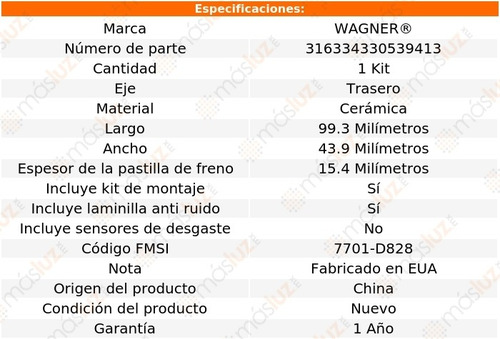 Balatas Ceramicas Traseras Toyota Camry 02/06 Wagner