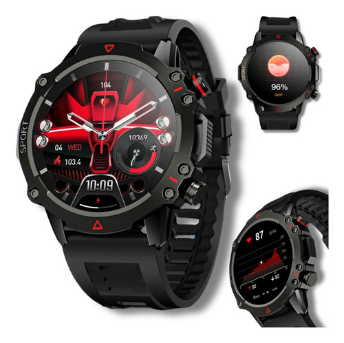 Smartwatch Tela Amod 1.53 + Pulseira Extra Camuflada Tatic Caixa Preto Bisel Cinza-escuro Desenho Da Pulseira Militar