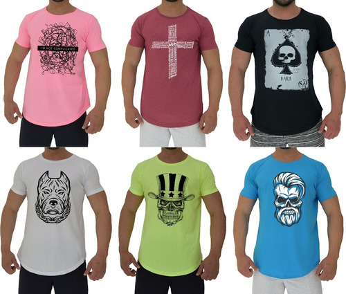 Imagem 1 de 4 de Kit 6 Camiseta Longline Oversized Academia Musculação Skull