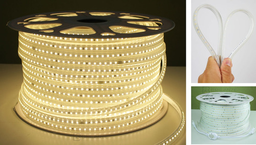 Mangueira Led Chata 2835 120 Leds/m Rolo 100m 110/220v Luz Branco-quente 220v