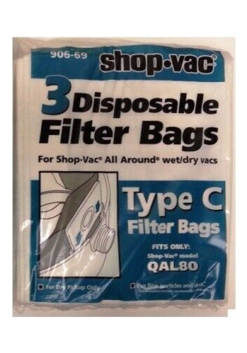 (3) Shop Vac 906690-0 3-gallon All Around Type C Bags Fi Aah