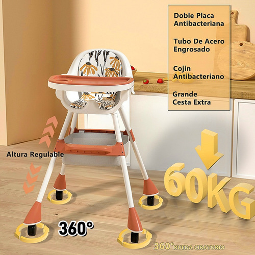 Ajustable Silla Alta Periquera Para Bebé Con Bandeja Silla Para Bebe 3 En 1 Marrón