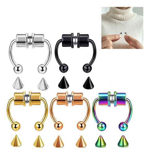Anillo Nasal Falso Con Imán De Acero Inoxidable Dorado, 5 Pi