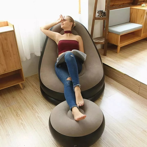 Sillón Inflable Puff Tumbona Con Reposa Pies Color Variado