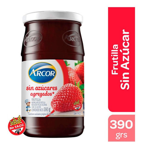 Mermelada Arcor De Frutilla Sin Azucar Agregada X 390 Gr