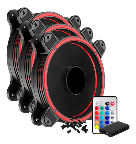 Ventiladores Kit 3 Fanes Led Rgb 120mm Con Control Remoto