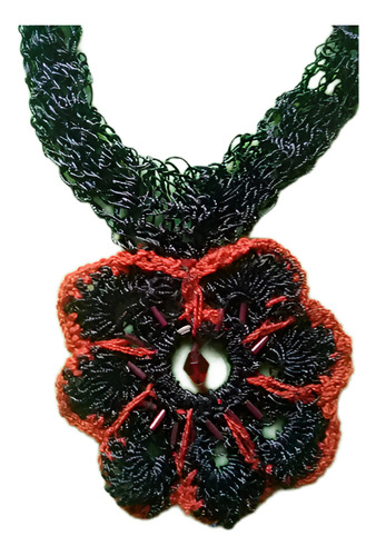 Collar Crochet .tejido En Hilo De Seda Con Piedra De Vidrio