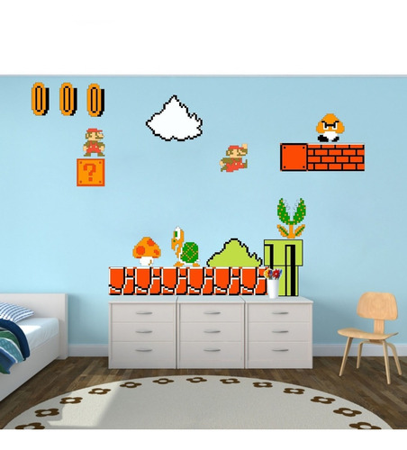 Vinilo Pared Infantiles Mario Bros 8 Bits Wall Stickers