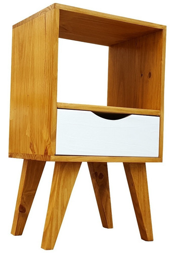 Imagen 1 de 9 de Mesa De Luz Nordica Vintage Escandinava Madera Lustrada 1caj