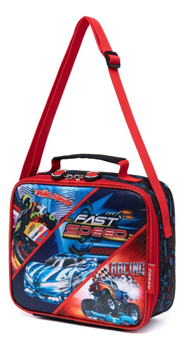 Mochila Rodinha Com Estojo E Lancheira Infantil Escolar Cor Preto Desenho Do Tecido Carros