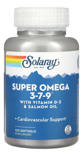 Solaray Super Omega 3-7-9 Mas Vitamina D-3 120 Cáps Sabor Sin Sabor