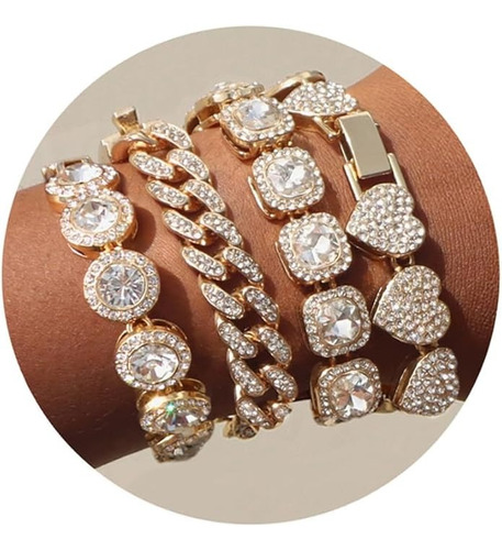 4pzs Pulsera Cubana Esclava Con Diamante Para Hombre Y Mujer Dorado 6 Cm 20 Cm