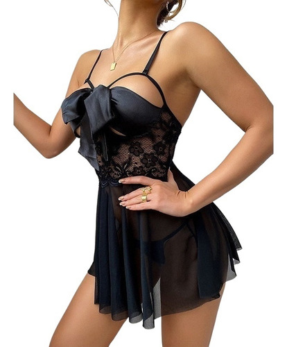 Conjunto De Seducción De Encaje Negro Ropa De Dormir Sexy De