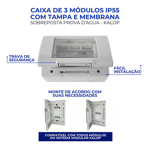 Tomada Externa Kalop branco 3 tomadas De Embutir A Prova De Agua 20a Ip55