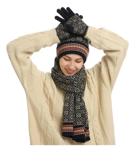 Traje Cálido De Invierno De Lana Tejida, Gorro, Bufanda, Gua