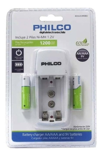 Cargador De Pilas Philco Aa/aaa/9v + 2 Pilas Recargables Aaa