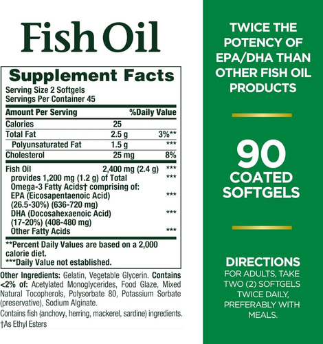 Aceite De Pescado 2400 Mg Nature's Bounty 90 Cápsulas Sin Sabor