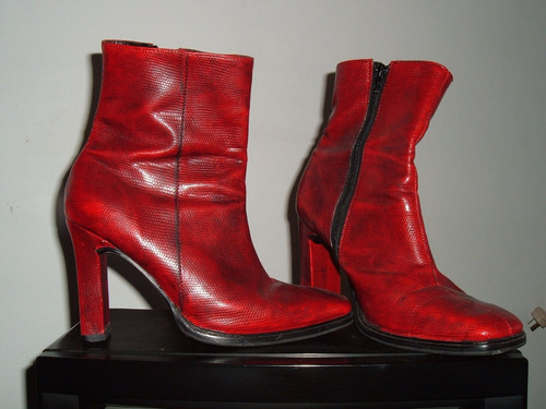 Bellas Botas S/cuero Reptil-croco Roja C/media.t 37-38.unica