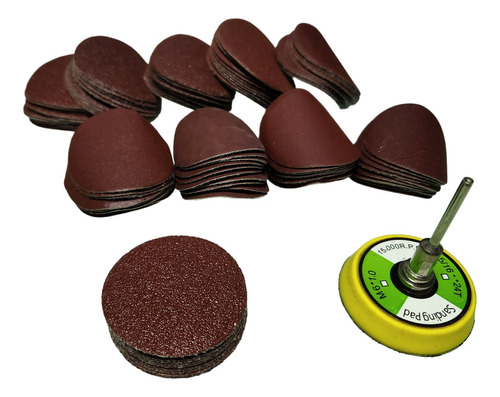 Kit De Lijado Sanding Pad De 2 Pulgadas Con 60 Lijas Base Mandril P/dremel, Mototool, Taladro, Rectificador. E