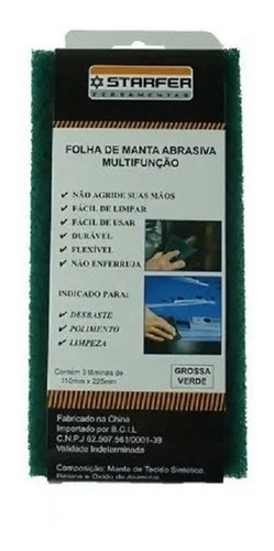 Kit Com 3 Mantas Abrasivas Grossa Verde 225x110mm Starfer