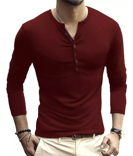 Camisetas De Manga Larga For Hombre Henley Con Cuello En V