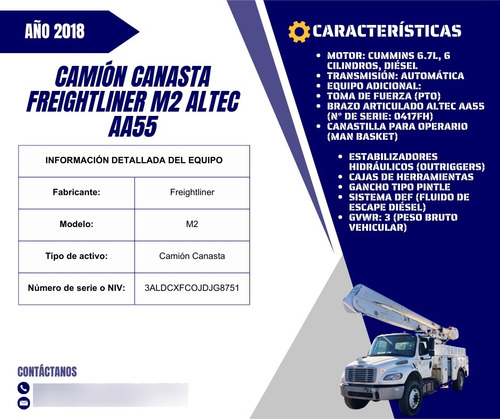 Grúa Canastilla Freightliner M2 Año 2018