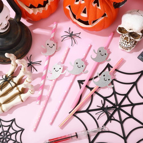 Popotes De Papel Con Purpurina Fantasma Para Halloween