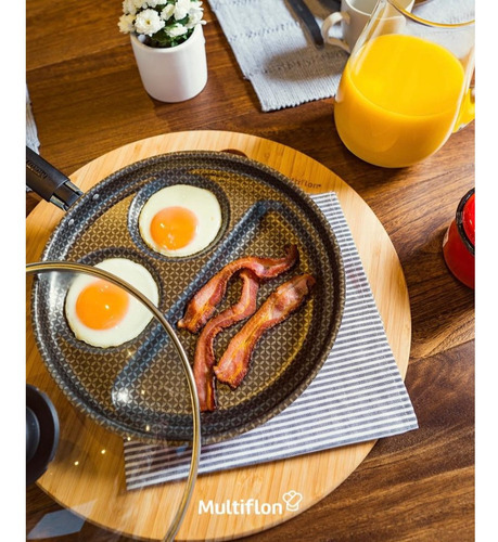 Sartén antiadherente para hamburguesas con huevos fritos y tocino de color negro