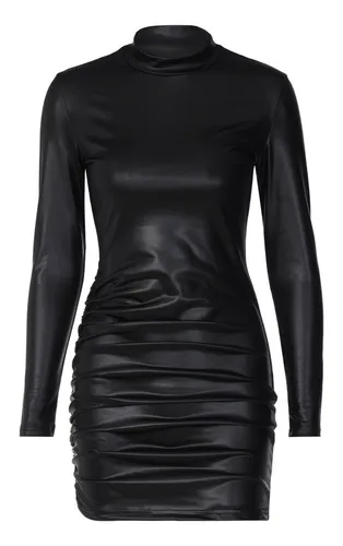 Vestido De Cuero De Manga Larga Delgada Para Mujer Cuotas sin