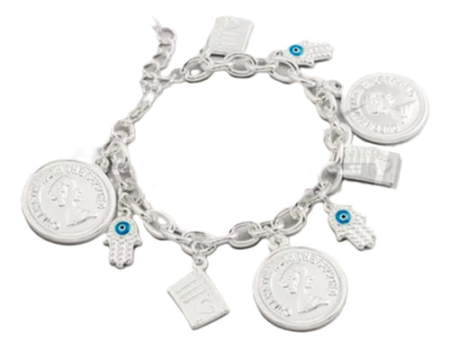 Pulsera Acero Blanco Manos Y Monedas Cardinal Para Regalo