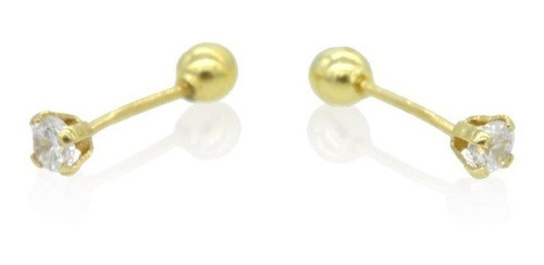 Broqueles Solitario 2mm Zirconia. Oro 10k. Mujer Niña Bebé