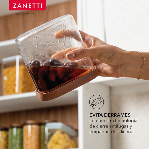 3 Recipientes De Cristal Tapa De Colores - 900 Ml - Zanetti Color Gris oscuro