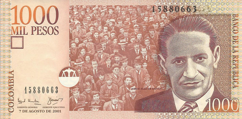 Colombia 1000 Pesos  7 Agosto 2001