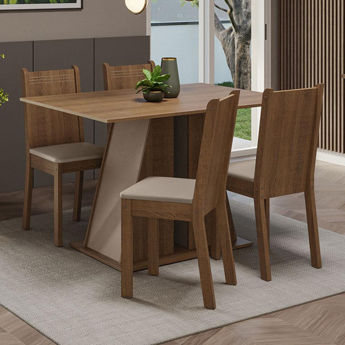 Juego De Comedor Mesa Y 4 Sillas Madesa Marilyn Mcb Color Marron/Crema/Beige Diseño de la tela de las sillas Liso
