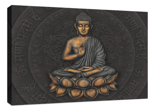 Cuadro Decorativo Canvas Moderno Sombra Buda Atardecer Color Natural Armazón Buda Meditando