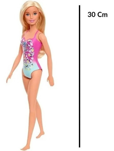 Imagem 3 de 7 de Boneca Barbie Praia Loira Maiô Rosa Com Azul Ghw37 - Mattel