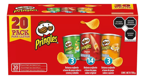 Pringles Mix Pack Papas Botana 20 Piezas 3 Sabores 758 Gr