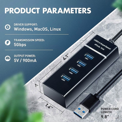 Imagen 7 de 7 de Hub Usb 3.0 4 Puertos Expansor Multi Para Laptop Pc 4 En 1