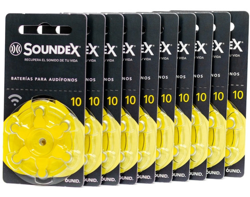 Caja De 60 Pilas Soundex 10 Para Auxiliares Auditivos