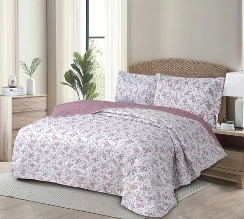 Kit Cobre Leito Queen  3 Peças Estampado Colcha Dupla Face