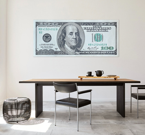 Cuadro 100 Dollares Billete 120x50 Canvas Decorativo