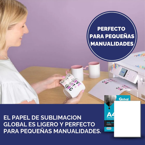 Papel A4 Para Sublimar Y Estampar - 95% Transferencia - 210 X 297 Mm - 100 Gramos - Resma De 20 Hojas - Marca Global Electronics