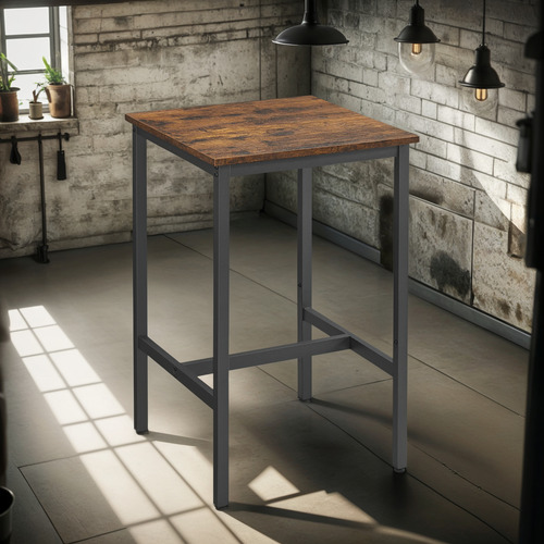 Mesa Alta Cuadrada Para Bar 60 X 60 X 92 Cm Marrón Rústico