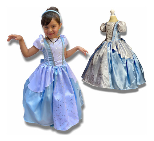 Vestido Cenicienta Disfraz Princesa Para Niña Diadema-collar