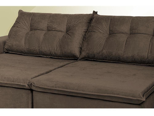 Sofá Austrália 2,92 Mts Retrátil, Reclinável Com Molas e Pillow no Assento Tecido Suede Café - Cama InBox