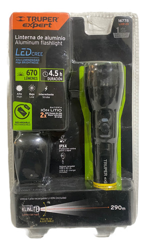 Lampara Linterna De Aluminio 670l Recargable Lixr-2d Truper