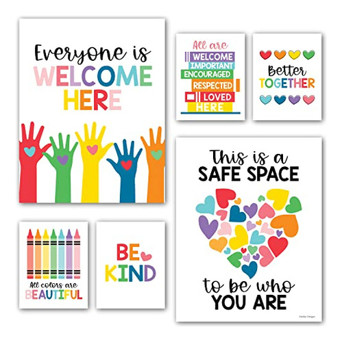 6 Colorful Diversity Posters For Classroom, Kindness Po...