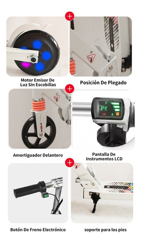 Scooter Eléctrico Patinete Plegable Patín Para Niños Led Luz Blanco